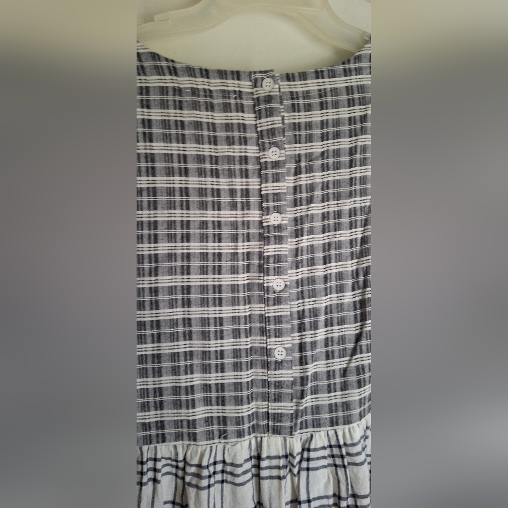Oddy blue lace sleeve blouse sz L Plaid Goth Lagenlook Casual Romantic Western - Picture 10 of 11